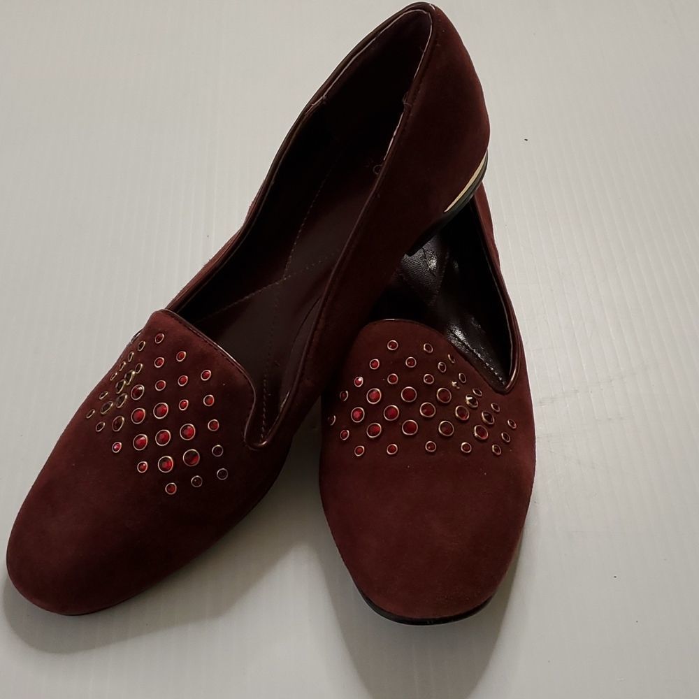 ISOLA Wos Shoes US 10 Burgundy Suede Jeweled Slip-On Dress Work Loafers 525